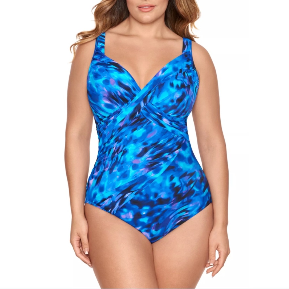 NEW Miraclesuit Revel Underwire One Piece Swimsuit 6539619W Cloud Leopard Blue